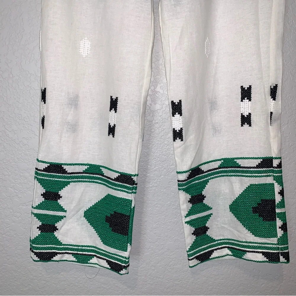 New Zara Embroidered White Linen Blend Pants 2731/259 Small Medium Blogger Fav